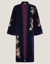 Fallon Embroidered Velvet Kimono , Blue (NAVY), large