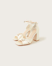 Satin Knot Block Heeled Sandals, Ivory (IVORY), large
