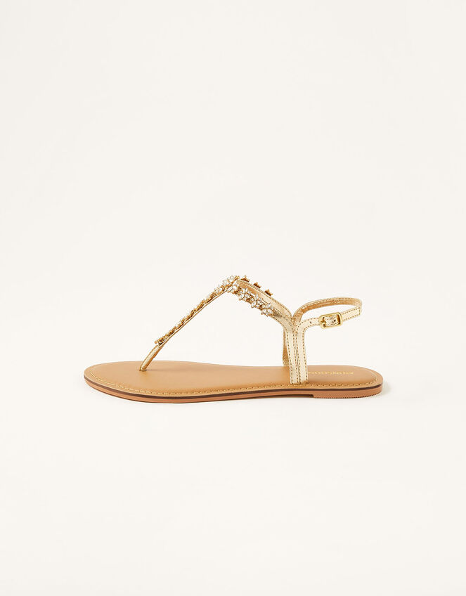 Embellished Toe-Post Sandals, Gold (GOLD), large