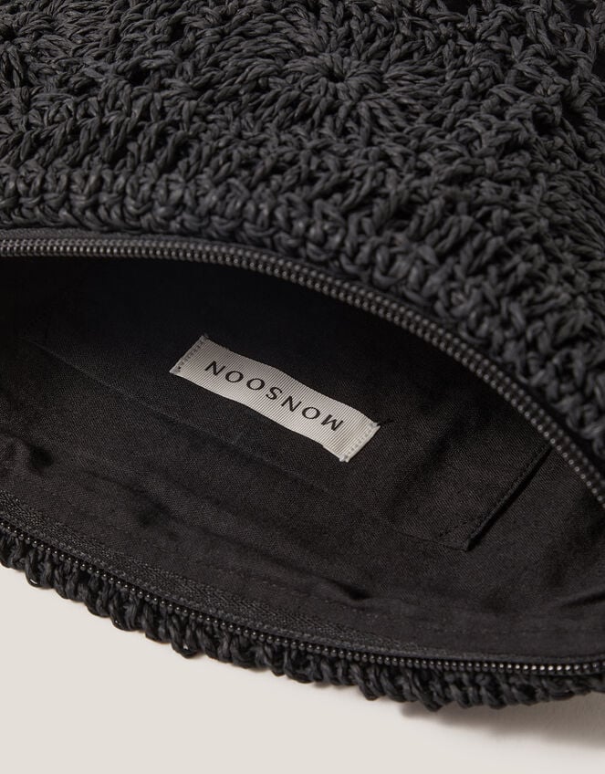 Rory Crochet Zip Pouch, Black (BLACK), large