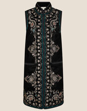 Embroidered Velvet Waistcoat, Black (BLACK), large