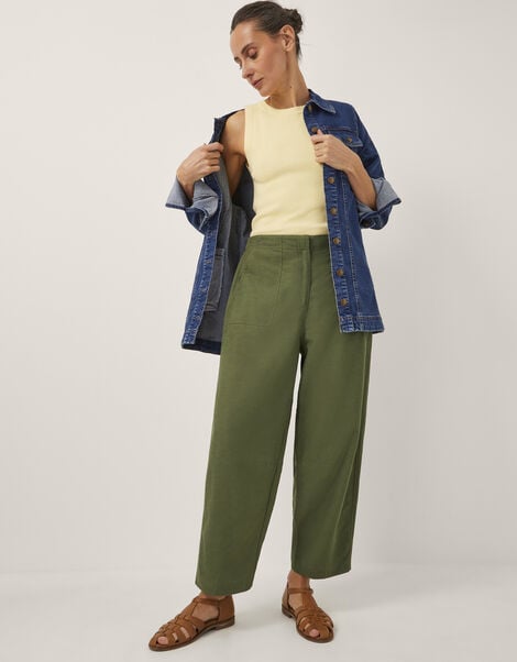 Joanie Linen Blend Wide Leg Trousers, Green (KHAKI), large