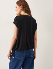 Tamara Cap Sleeve Tie Jersey Top, Black (BLACK), large