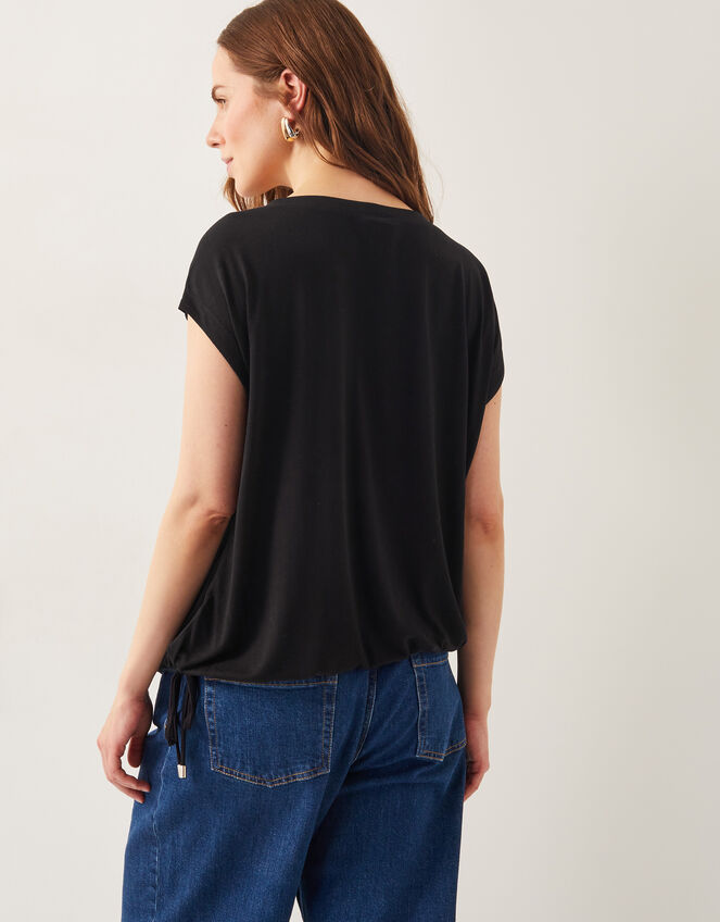 Tamara Cap Sleeve Tie Jersey Top, Black (BLACK), large