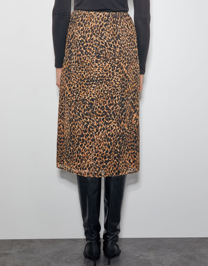 Liza Leopard Print Midi Skirt, Brown (BROWN), large