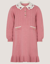 Baby Embroidered Cable Knit Dress, Pink (PINK), large