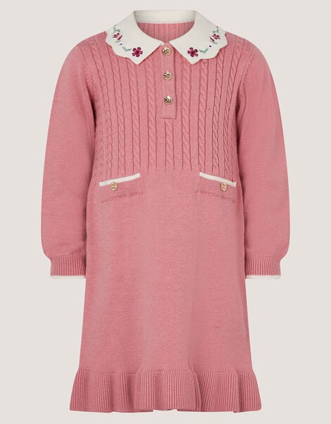 Baby Embroidered Cable Knit Dress, Pink (PINK), large