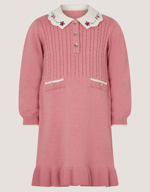 Baby Embroidered Cable Knit Dress, Pink (PINK), large
