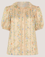 Naomi Puff Sleeve Floral Lace Blouse, Yellow (LEMON), large