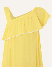 One-Shoulder Frill Dress in LENZING™ ECOVERO™, Yellow (YELLOW), large