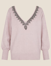 Embellished Back Detail Jumper , Pink (PINK), large