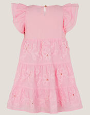 Appliqu&eacute; Floral Flutter Sleeve Dress, Pink (PINK), large