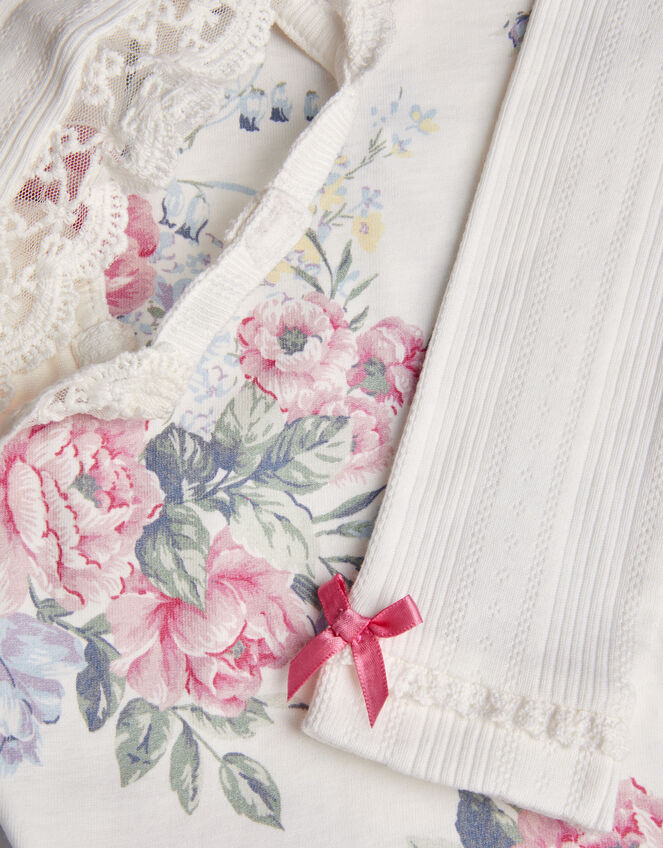 3-Piece Newborn Floral Pointelle Set, Ivory (IVORY), large