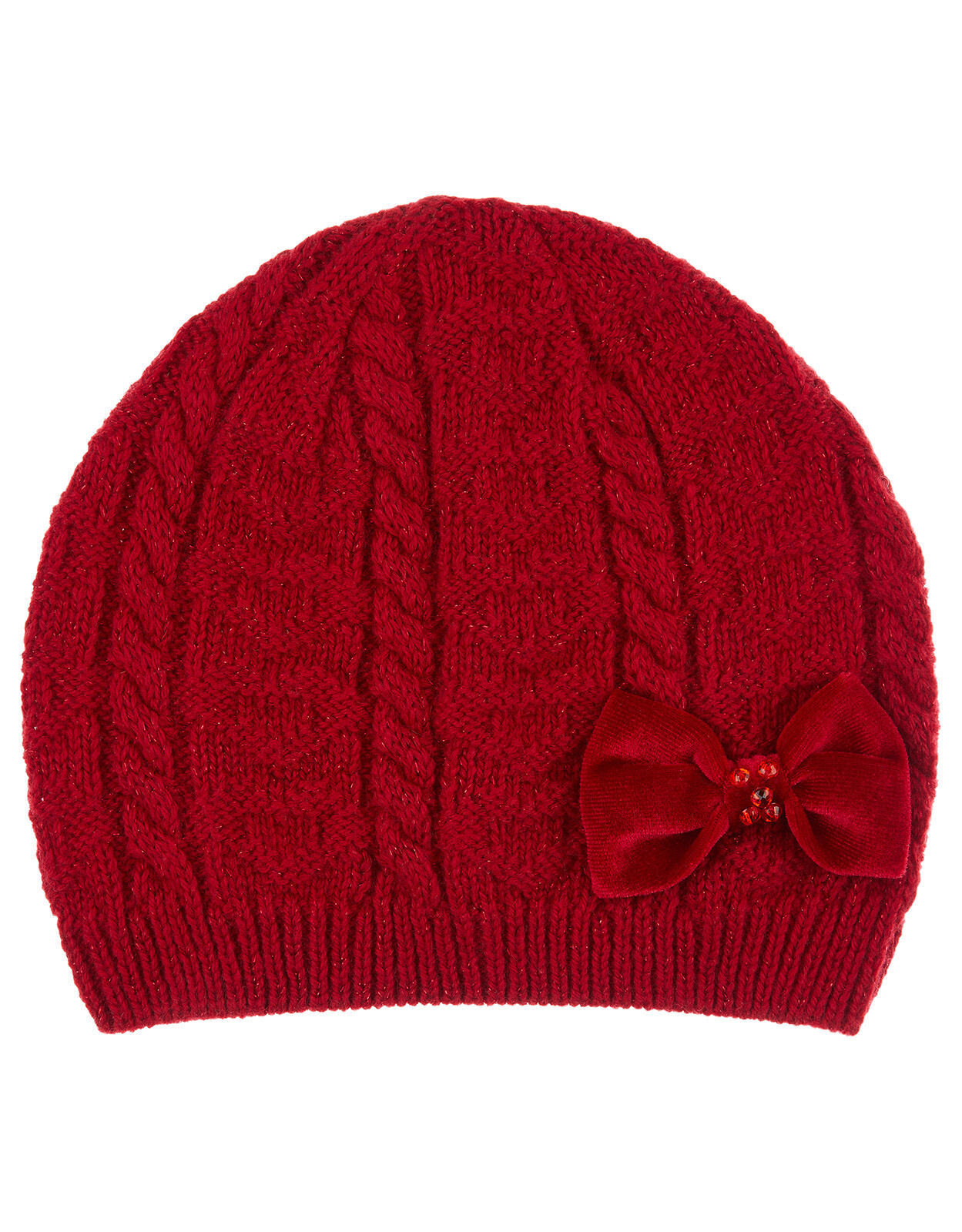 Ruby Bow Cable Knit Beanie Red | Hats 