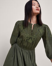 Larissa Lace Trim Dress, Green (KHAKI), large