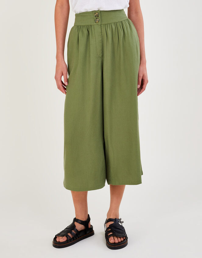 Plain Crop Trousers, Green (KHAKI), large