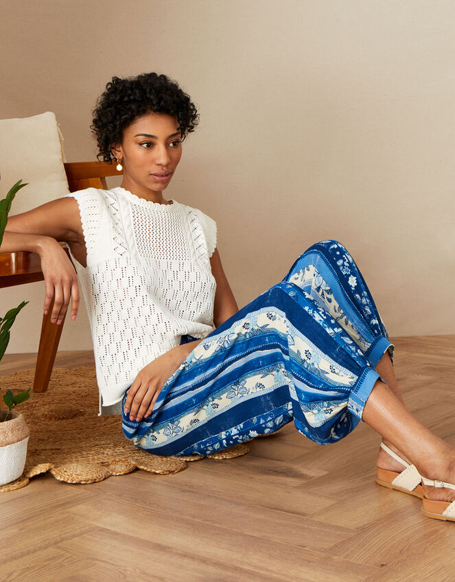 Multi Stripe Print Harem Trousers in LENZING™ ECOVERO™ , Blue (BLUE), large