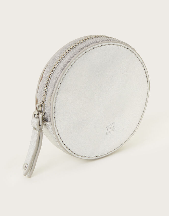 Metallic Leather Round Coin Purse Silver