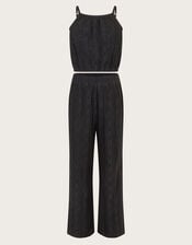 Lace Top and Trousers Set, Black (BLACK), large