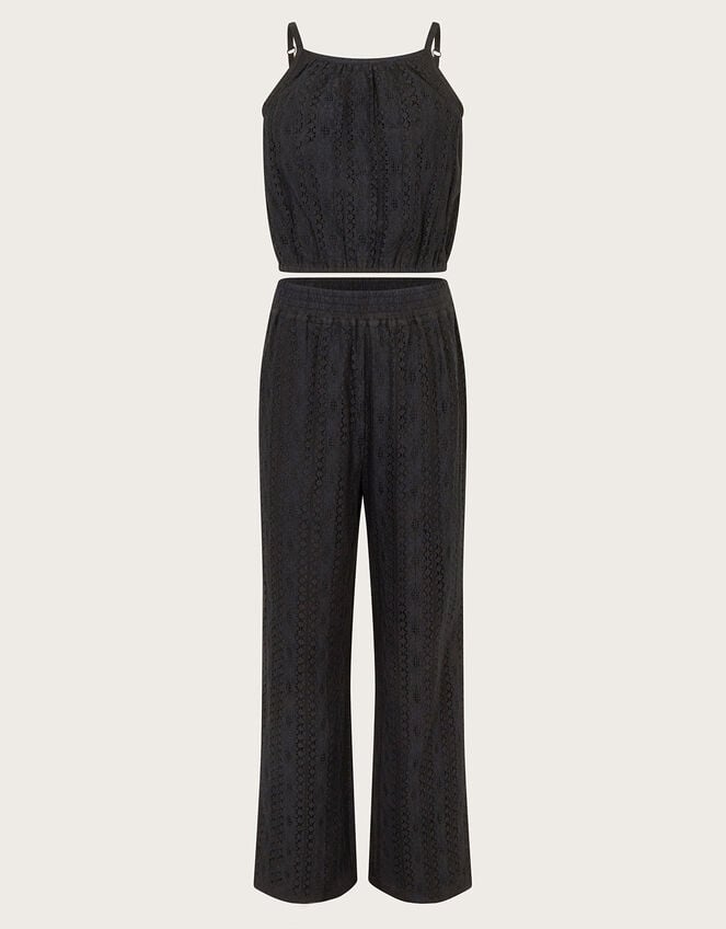 Lace Top and Trousers Set, Black (BLACK), large