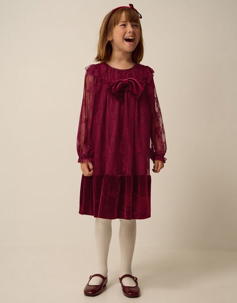 Eilidh Lace Velvet Party Dress, Red (RED), large