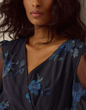 Charlotte Floral Embroidered Mesh Midi Dress, Blue (NAVY), large