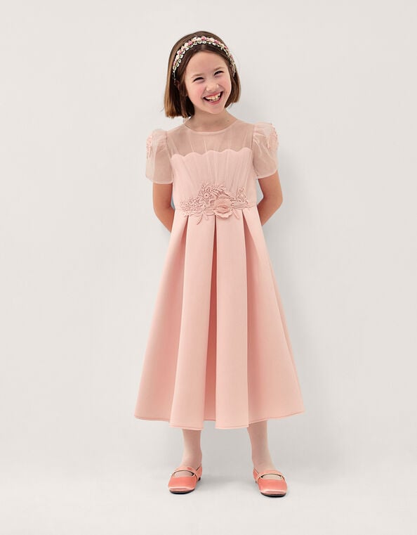 Chiffon Sleeve Floral Embroidered Dress, Pink (PINK), large