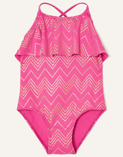 Chevron Frill Swimsuit  Pink, Pink (BRIGHT PINK), large
