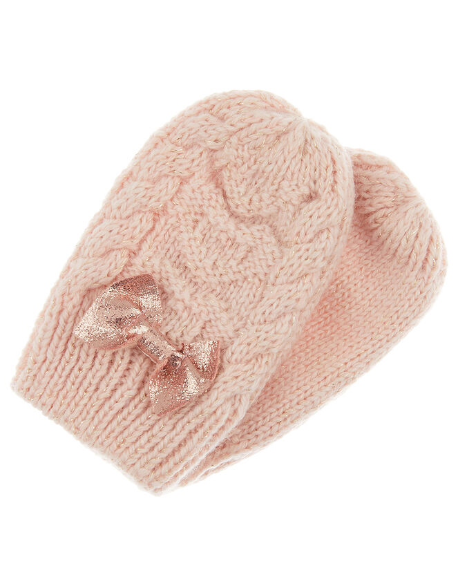 Baby Poppy Shimmer Bow Mittens, Pink (PINK), large