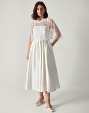 Celeste Satin Wedding Dress with Floral Embellished Cape, Ivory (IVORY), large