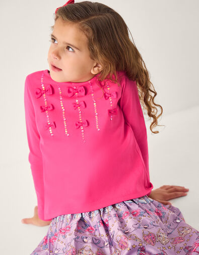 Bow Appliqu&eacute; Long Sleeve Top, Purple (PURPLE), large