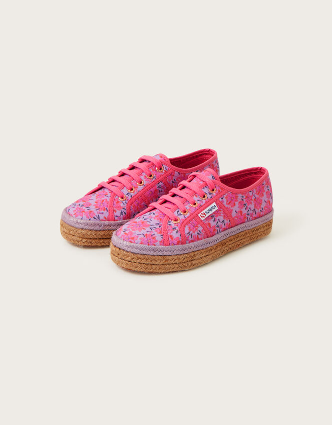 Superga Floral Print Espadrille Trainers, Pink (PINK), large