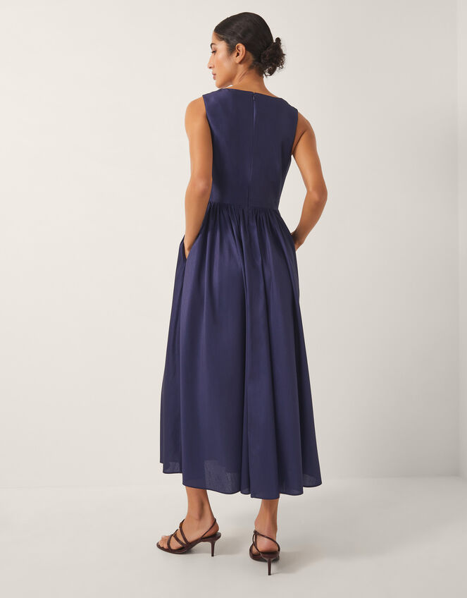 Sylvia Floral Print Satin Midi Dress, Blue (NAVY), large