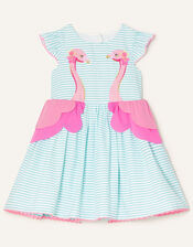 Baby Stripe Flamingo Dress , Blue (BLUE), large