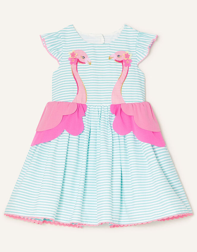 Baby Stripe Flamingo Dress , Blue (BLUE), large