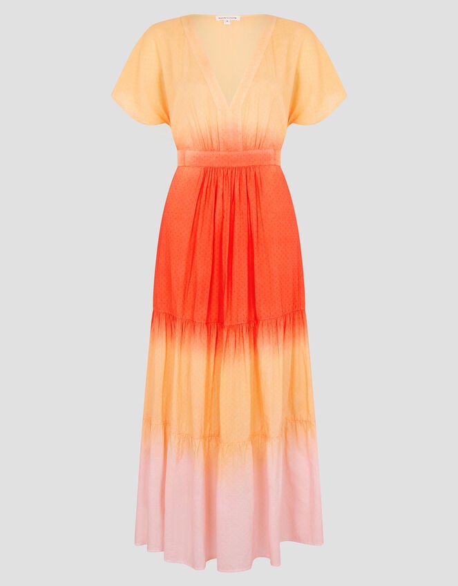 Maya Dip Dye Tiered Midi Dress, Orange (ORANGE), large