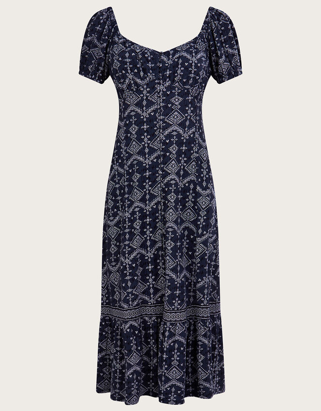 Square Neck Jersey Print Dress , Blue (NAVY), large