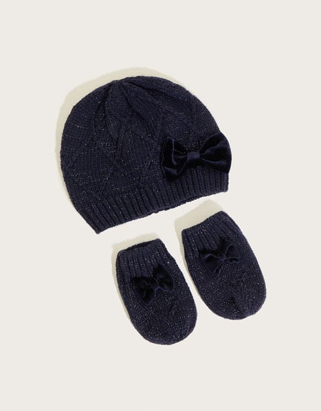 Baby Beanie and Mitten Set Blue, Blue (NAVY), large