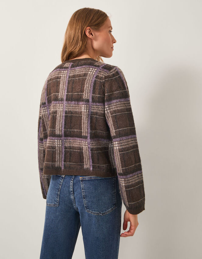 Carmen Check Cardigan, Brown (CHOCOLATE), large