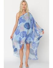 Crās Riley One-Shoulder Dipped Hem Dress, Blue (BLUE), large