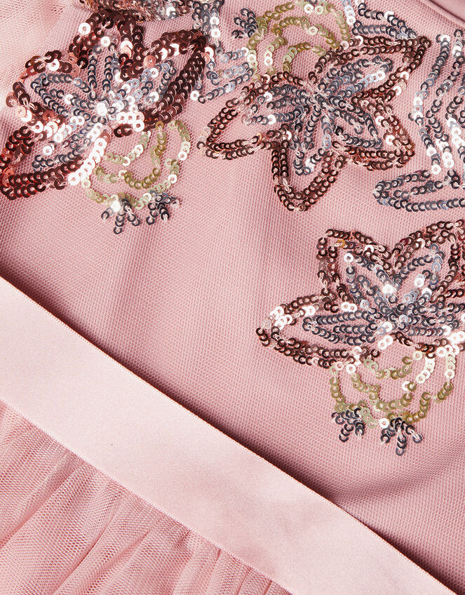Embellished Sequin Flutter Sleeve Dress, Pink (DUSKY PINK), large
