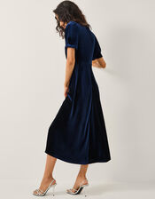 Celeste Embellished Bow Velvet Midi Dress, Blue (NAVY), large