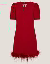 Arlette Feather Mini Dress, Red (RED), large