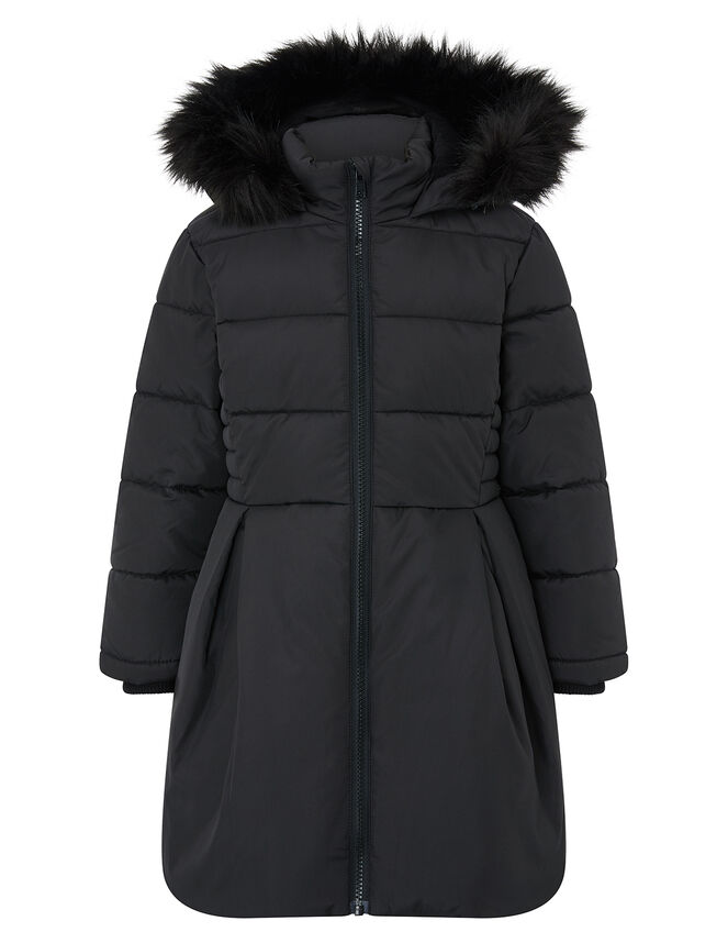 Flared Padded Coat with Recycled Fabric, Black (BLACK), large