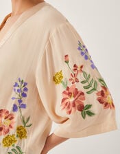 Sylvia Floral Embroidered V-Neck Top, APRICOT, large
