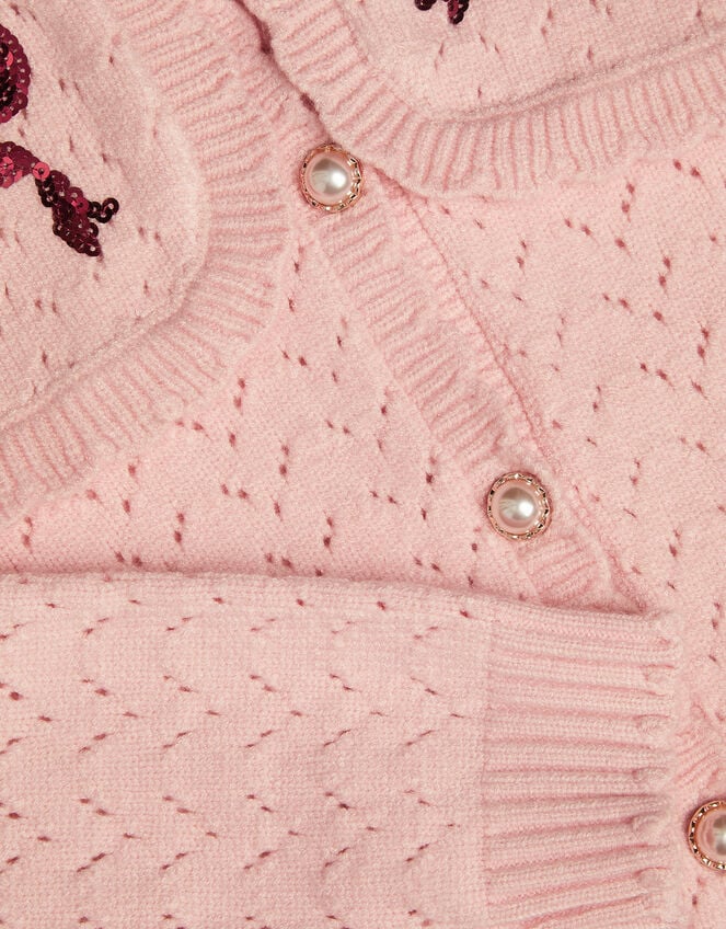 Sequin Bow Pointelle Cardigan, Pink (PINK), large