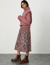 Fifi Floral Embroidered Cowl Neck Jumper, Pink (PINK), large