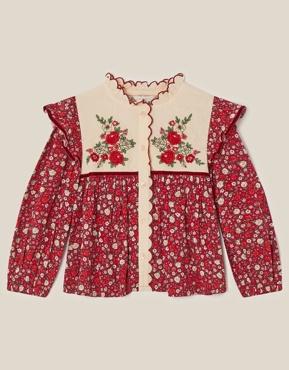 Ditsy Floral Embroidered Blouse, Red (BURGUNDY), large