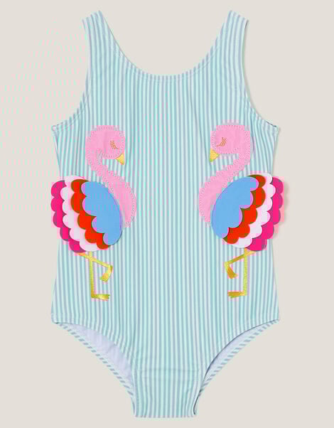 Baby Flamingo Stripe Swimsuit, Blue (AQUA), large