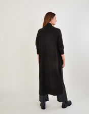 Longline Pocket Cardigan with Recycled Polyester, Black (BLACK), large